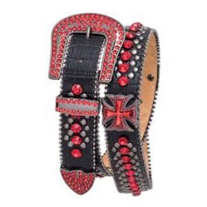 Black and Red Leather Crystal Cross Western Belt - Size M/L - New